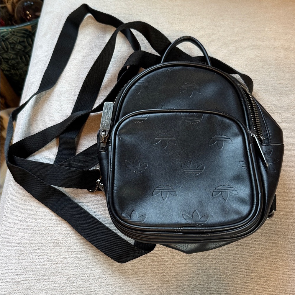Adidas Black‎ Mini Backpack Textured  Lightweight Faux Leather